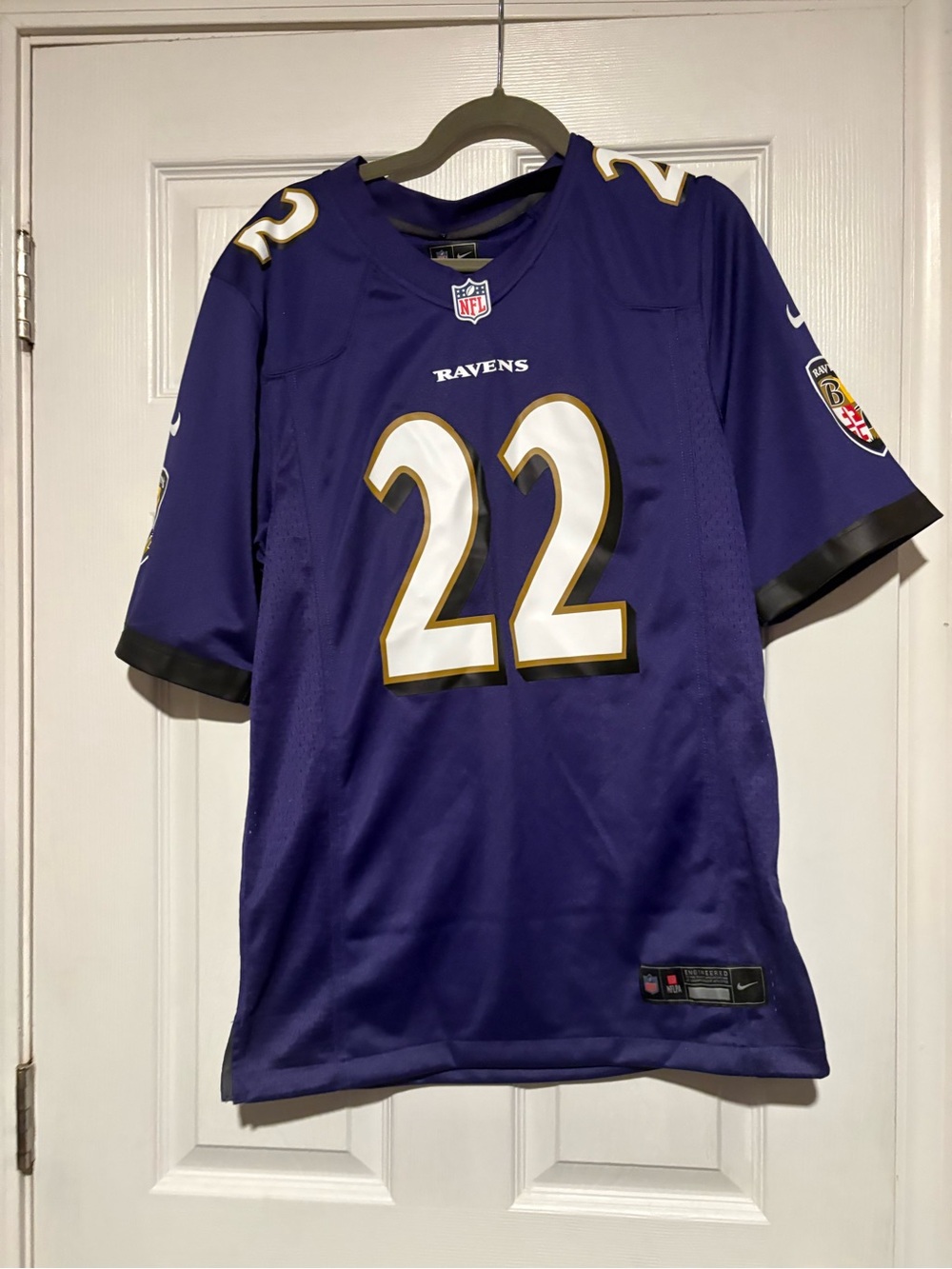 Ravens nfl Nike Purple Football Jersey with White and Gold Accents #22